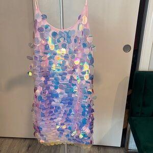 Missguided Pink Iridescent Sequin Mini Dress